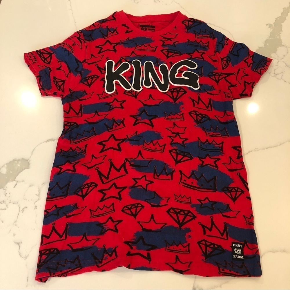 Phat Farm Boys Short Sleeved Tee Shirt Sz L 14/16 Red Graphic King Bold Y2K 90’s